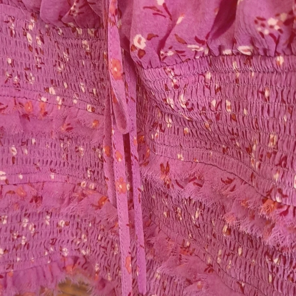 Free People Lolita Smocked Pink Floral Blouse